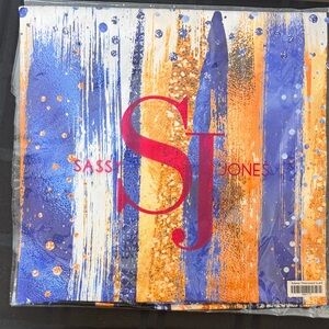 Sassy Jones Adeea Oversized Blue and Orange Artistic Scarf